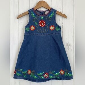 Vintage April Cornell Cornelloki Embroidered Denim Jean Dress Girls Size 2